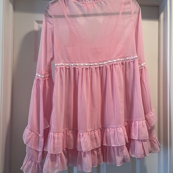 Sheer Pink Ruffle mini dress by Sugar Thrillz - Picture 3 of 4